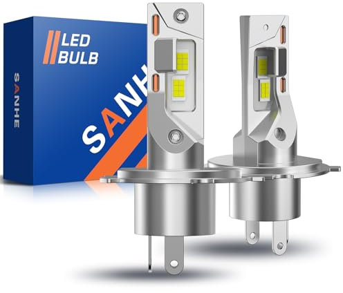 SANHE Ampoules H4 LED pour Voitures et Moto, 20000LM 6500K Blanche H4/9003/HB2 Lampes Remplacement pour Halogènes, Aucun Adaptateur Requis, Plug and Play (Lot de 2)