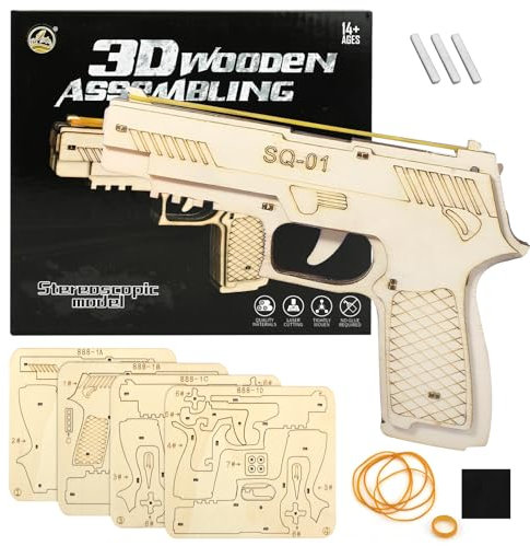 CutitiUU 3D Kinder-Gummipistole aus Holz,3D Holzpuzzle Erwachsene Gummiband Spielzeug,Spielzeug Gewehr Modellbausatz Holz,DIY Holz Waffe Puzzles Basteln Geschenkidee Spielzeug (A)