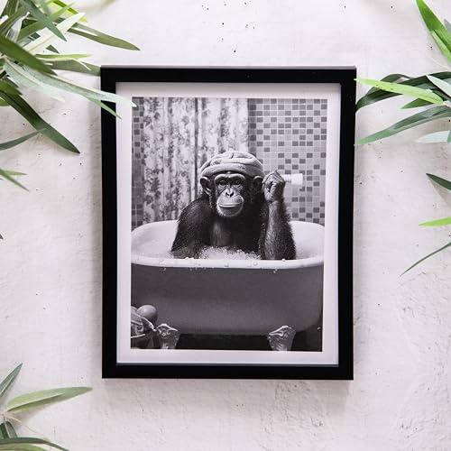 Annibells Elephant, Monkey, Giraffe in Bath Tub Black Framed Canvas Picture Modern Wall Art Print (Monkey)