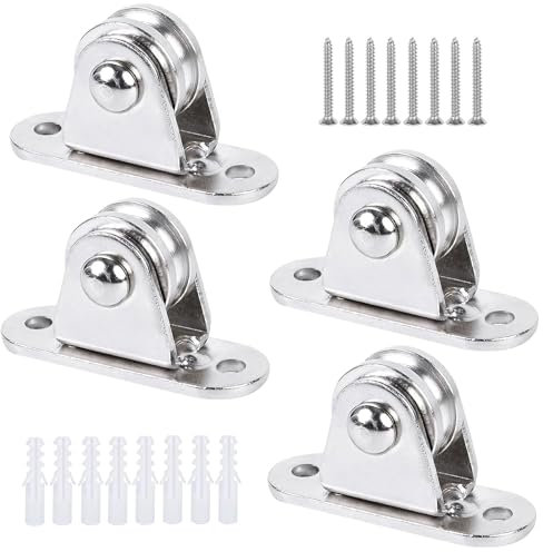 Puleggia a Blocco Fisso, 4 Pezzi Carrucole di rinvio in Metallo, Puleggia con Blocco Verticale con 8 viti e 8 Manicotti in Plastica Bianca, per Stendibiancheria, Patio, Trasporto Industriale