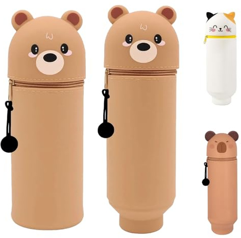 Ayizhiniu Kawaii Federmäppchen, 2-in-1 Schlampermäppchen, weicher Silikon, Cartoon Figur, Gilt für Bleistifte