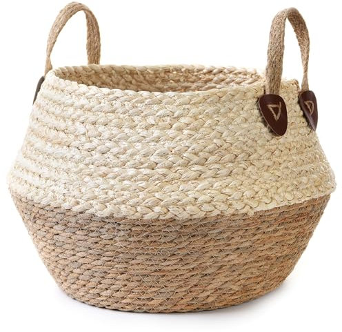 Topf für künstlichen Baum im Innenbereich, Vase für Olivenbaum im Innenbereich, Kunstpflanzentopf, Übertopf für Kunstpflanzen (25,4 cm D x 30,5 cm H, gewebter Pflanzkorb, groß)