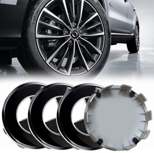 4 Stück Auto Radkappen 68MM, Radnabenkappen, Nabendeckel, Überlegene Qualität Wheel Centre Emblem Badge Roundel Hub Cap Autozubehör Wasserdicht Staub (Schwarz Weiß)