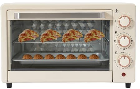 Mini horno de 22 L, pequeño horno con parrilla y parrilla, temporizador de 60 minutos, horno para pizza, 1000 W, 120-250 °C, horno eléctrico para familias, fiestas, barbacoas, snackbars, postres