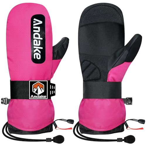 Andake Skihandschuhe für Herren Damen Jugendliche,Snowboard Handschuhe Warme wasserdichte Winddichte Winterhandschuhe Fäustlinge für Snowboarden Skifahren Wintersport im Freien (Rosa L)