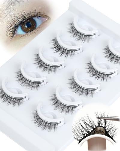 Obeyalash Wimpern Selbstklebend KüNstliche Wimpern NatüRlich Ohne Kleber Press On Lashes C Curl Fake Eyelashes Strip Wispy Weich Und Bequem 5 Paar DIY Eyelash Extensions at Home (Q214)