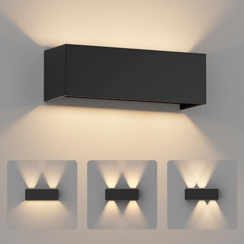 Coinmit 30W LED Außenwandleuchte, 3000K, IP65 Außenwandlampen, Up Down Wandlampe, Verstellbarer Strahl, Haus Wandleuchte, Geeignet für den Innen-und Außenbereich, Terrasse, Wohnzimmer, etc. Schwarz
