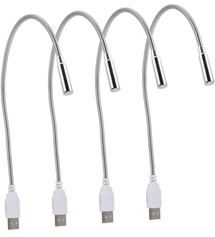 SOPOTUTU Lampe de Clavier USB Flexible Éclairage Directionnel, Lot de 4 | Alliage D’aluminium et Plastique, Argenté, pour Salon ou Café, Design Pliable