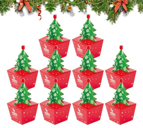 Weihnachts-Party-Geschenkboxen - 10er-Pack, Weihnachtsgeschenkbox, Weihnachtsbaum Lebensmittelbehälter 3 D | Tragbarer Deko-Beutel Für Snack-Aufbewahrung Halloween Ostern Valentinstag Geburtstag Famil