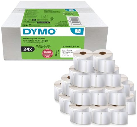 DYMO Authentic LabelWriter Multi-Purpose Labels | 32mm x 57mm | 24 Rolls of 1,000 Easy-Peel Labels (24,000 Count) | Self-Adhesive | for LabelWriter Label Makers