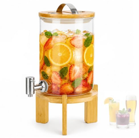 Dispenser per malattia con rubinetto da 3.5 l, dispenser per acqua, in vetro, con supporto, succo di ghiaccio Far, acqua, cocktail, birra fatta in casa