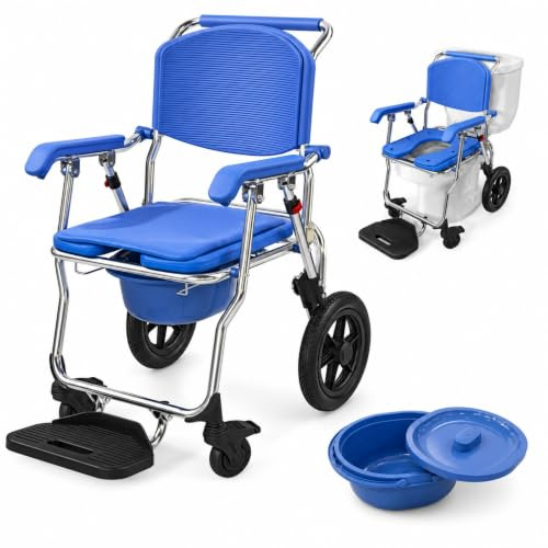 Mobiclinic®, Toilettenstuhl für Senioren, Faltbar, 3 in 1, Abnehmbarer 6,5 l Eimer, Armlehnen und Fußstütze, Tragbare Toilette, Räder mit Bremse, rutschfest, Leicht, Aluminium, Babor