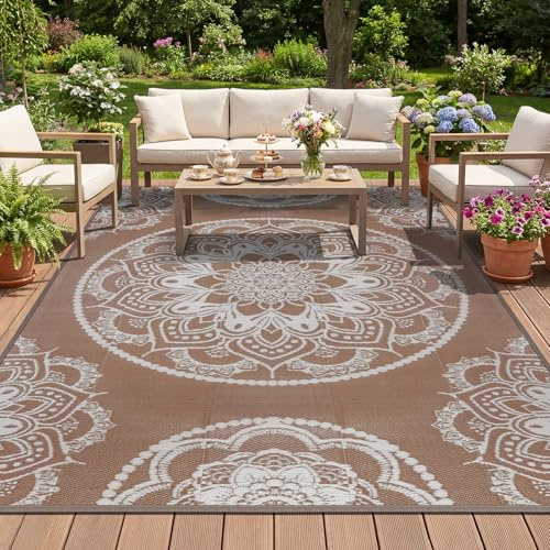 IMIYOKU Outdoor Teppich Wetterfest 180×270 cm, Kunststoff Stroh Wendbarer Balkon Garten Outdoorteppich, UV-beständig Leichtgewicht Picknickdecke für Camping Balkon Terrasse