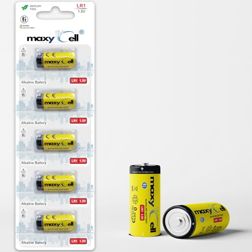 MaxyCell LR1 Alkaline Batteries 1.5V - High Capacity Long Lasting Reliable Power Replacement for Medical Devices, Car Alarms, Key Fobs, GPS trackers Leak-Proof Design MN9100, 910A, LR1, E90 (5 Pack)