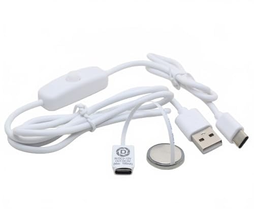 DSLRKIT USB Typ-C auf CR2032 Attrappe Batterieadapter-Kit mit Netzschalterkabel, externes Netzteil Ersatz für CR2032 Geräte, kompatibel mit Thermometer, drahtloser Taste, Fernbedienung und Sensoren