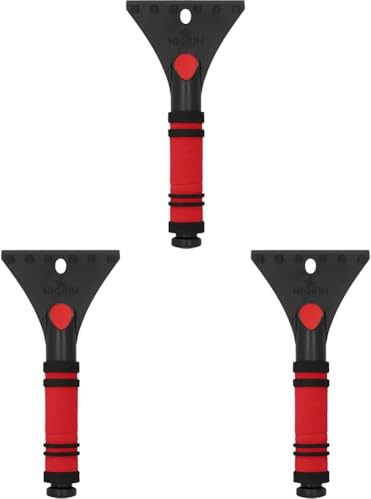 NIGRIN Eisschaber Auto Eiskratzer mit Softgriff, Rot,Schwarz (Packung mit 3)