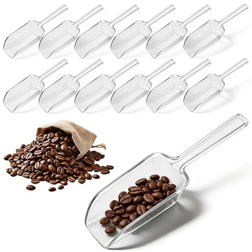 WJIAAA Cuchara de hielo pequeña de plástico transparente, 12 cucharas de cocina de plástico, mini palas simples para congelador, alimentos, café, harina, productos secos, soporte para lavandería