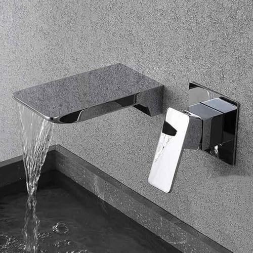 BiaoTeng Miscelatore da Incasso per Lavabo Caldo e Freddo Ottone Monocomando Rubinetto Lavabo da Muro Rubinetteria Bagno Cascata Cromato