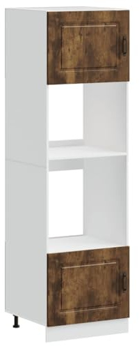 Yisssmeng Kalmar - Lot de 2 armoires de cuisine compactes avec pieds réglables - Pour four, micro-ondes - 60 x 57 x 207 cm - Chêne fumé