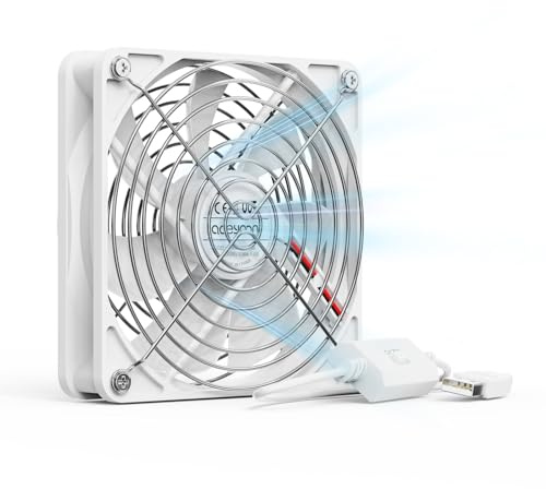 aceyoon 80mm USB Fan 5V with L/M/H 3 Adjustable Speed, USB PC Computer Airflow 80mm Electronic Cooling Ventilator 2900RPM with Metal Grill for Laptop/TV Box/AV Cabinet/PS4/PS5/Router, White