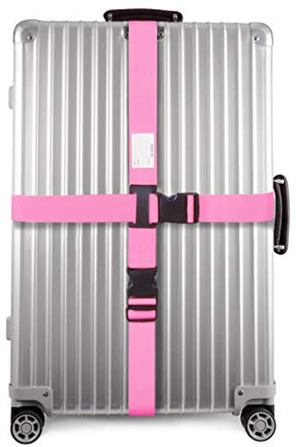 OW-Travel Kofferband Gurt Kreuz Schwerlast Personalisierter Koffergurt Kreuz mit Adressschild. Luggage Strap Gepäckgurt Koffer Gurt Kofferbänder Koffergurte Farbig Koffer Gurt Pink