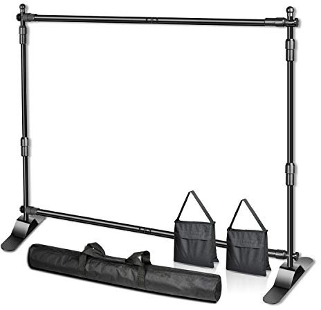 EMART Hintergrund Ständer 2,4 x 2,4 m, Verstellbarer Foto Hintergrundständer mit 2 Sandsäck, Banner Stand für Fotostudio, Porträt und Produktfotografie, Studiofotografie
