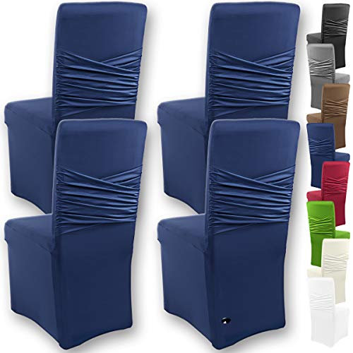 Gräfenstayn 4er-Set Stretch-Stuhlhusse Victoria - runde und eckige Stuhllehnen - VORTEILSPACKUNG - bi-elastische Passform mit Öko-Tex Siegel Standard 100: „Geprüftes Vertrauen“ (Blau)