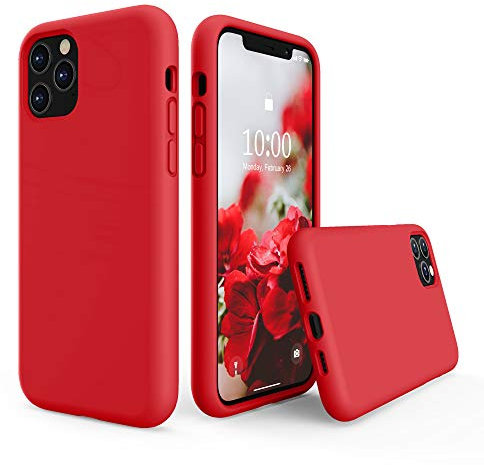 SURPHY für iPhone 11 Pro Max Hülle Silikon, Handyhülle iPhone 11 Pro Max Flüssigsilikon 6,5 Zoll mit Futter aus Mikrofaser, stoßfest Protective Case Schutzhülle, Rot