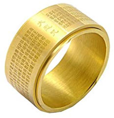 HIJONES Herren Edelstahl 11mm Breites Chinesisches Zeichen Graviertes Buddha Mantra Gebet Spinner Ring Gold Größe 57