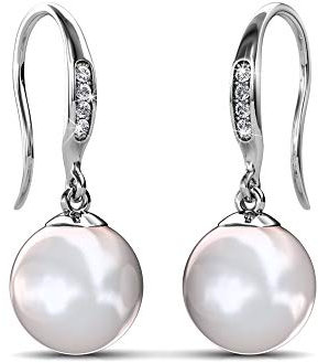 Nagel Jewellery Ohrhänger Glamour Pearl, 925 Sterling Silber, Vergoldet mit 18K Weißgold, Mit Perle und 5 im Brillantschliff gearbeitete Zirkonia