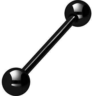 PIERCINGLINE Titan Barbell 2 KUGELN Piercing Stab Zunge Brust Intim Ohr Schwarz 5 x 1,6 x 12 mm