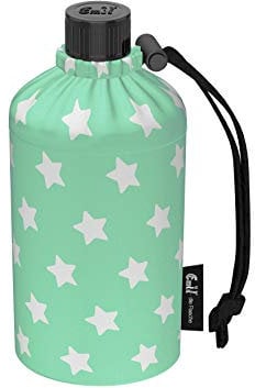 Emil Trinkflasche aus Glas für Mädchen & Jungen isolierte Glasflasche für Schule, Freizeit, Sport: Kinder & Eltern BIO Sterne Mint 0,3l