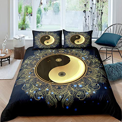 Yin Yang Bettwäsche-Set für Kinder, Jungen, Mädchen, Teenager, Boho, Trippy, psychedelische Kunst, Klatschtuch, Bettdeckenbezug, hautfreundliche Mikrofaser, Bettbezug mit 1 Kissenbezug, Einzelbett