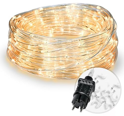CozyHome Lichterschlauch aussen 200 LED - 8 Modi & Timer - 12m mit Stecker Strombetrieben Warmweiß I Lichtschlauch außen Schlauchlichterkette für outdoor 10m Leuchtschlauch Lichterkette Lichtschläuche
