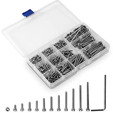 Tornillos con Tuerca, 440 piezas 304 tornillos de cabeza hexagonal de acero inoxidable y tuercas, M3 X6/8/10/12/16/18/20/35/30/35/40mm Tornillos de cabeza hexagonal con llave hexagonal