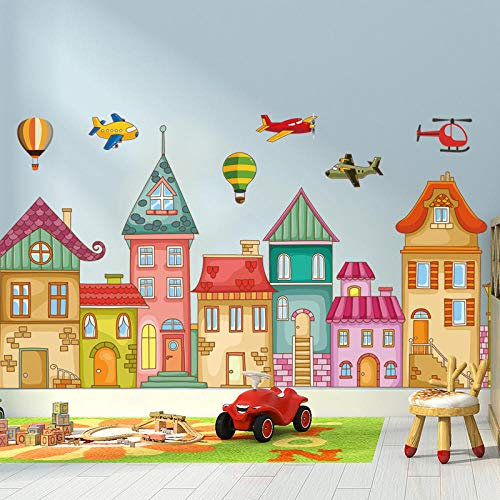 Cartoon Bunte Haus Schloss Wandaufkleber, Für Kinderzimmer Wohnzimmer Home Decoration Baby Kinderzimmer Vinyl Wandtattoo Dekor, Kinder Baby Wandaufkleber,Wandtattoos,Wall Stickers Murals