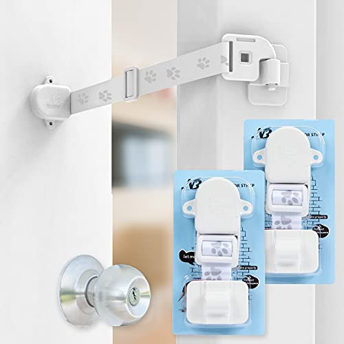 2 Packs Neobay Adjustable Cat Door Strap and Latch, Simpler Alternative of Interior Cat Door and Pet Gates, Keep Dog Out of Litter Box