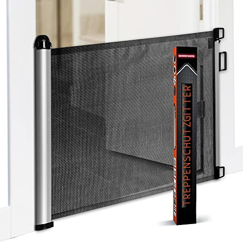 Barrangers – Premium Treppenschutzgitter [0-120 cm] für Babys & Haustiere – Absperrgitter ausziehbar – Kindersicherung Treppe – Hundeschutzgitter - Geeignet für Innen Außen Türe Treppe