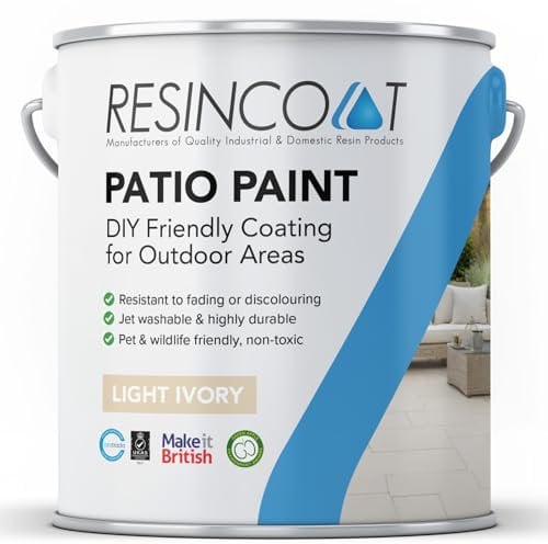 Resincoat Outdoor Patio Coating, UV & Weather Resistant, Easy to Apply Matte Finish Concrete Paint for Slabs & Flags, Light Ivory, 5KG