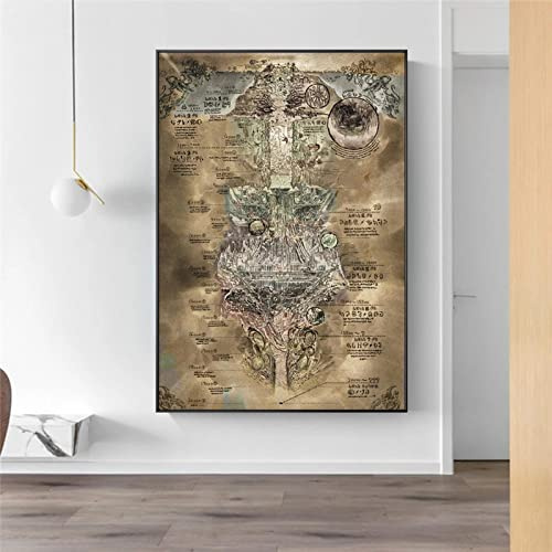 SXKJ Made In Abyss Map Poster Und Drucke Anime Malerei Auf Leinwand Wandkunst Bild Für Wohnkultur Cuadros Wohnzimmer Dekoration-60x90cm Kein Rahmen