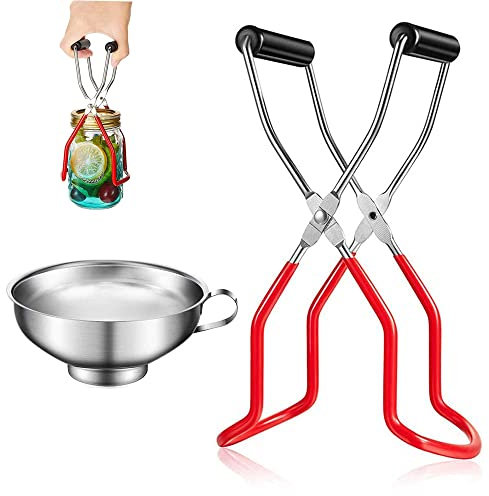 Glasheber Zange,Stainless Steel Glass Jar Tong, Edelstahl Jar Lifter, Einmachglas Lifter Einfülltrichter Edelstahl, Glasheber für Heiße Einkochgläser, für Küchenrestaurant Canning Jars Glass (Rot)