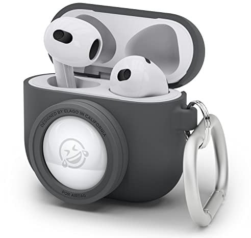 elago Snapshot Hülle kompatibel mit AirPods 3 und AirTags, Niedliches klassisches Kamera Design, Locator Case, Schlüsselanhänger Inklusive [Tracking Device Nicht Enthalten] (Dunkelgrau)