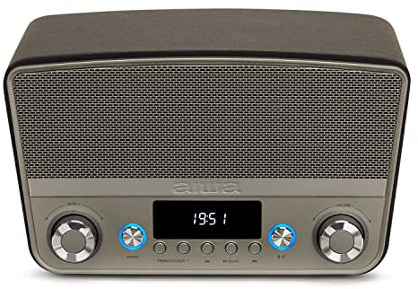 Aiwa BSTU-750BK Kompakter Vintage-Lautsprecher (aktiv, Stereo, 50 W RMS, Bluetooth, optischer Eingang, USB, HDMI-ARC, RCA, FM und Eingang 6,3 mm und 3,5 mm), Schwarz
