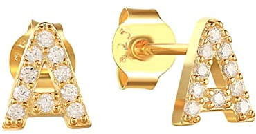 Homxi Ohrringe Ohrstecker,Damenohrringe Silber 925 26 Buchstaben A-Z Zirkonia Ohrringe mit Stecker Gold