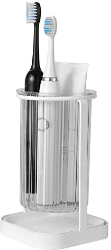 Toothbrush Holder with Drain Tray, Hanging Toothbrush and Toothpaste Holder Organizer Bathroom Caddy for Toothpaste Razor Electric Toothbrush - Clear