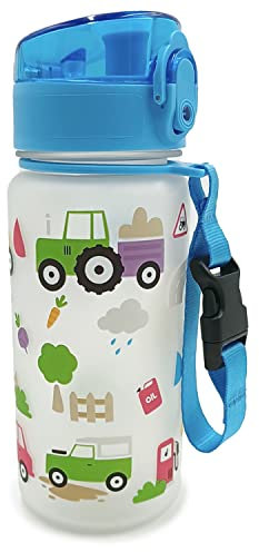 Puckator Bruchsichere Trinkflasche für Kinder, mit Schnappöffnung, 350 ml, Traktoren