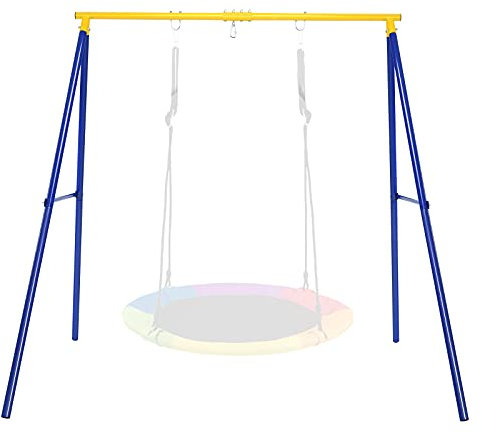 GYMAX Supporto per Altalena in Ferro (Altalena Non Inclusa), Carico di 200 kg, per Altalena Bambini Singola, con 3 Ganci da Appeso, 195x181x184 cm