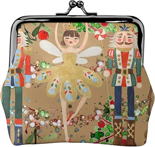 Porte-Monnaie en Cuir pour Femme Casse-Noisette doré de Noël, Petite Pochette à la Monnaie avec Fermoir à Fermeture à Mousqueton Boucle de Fermeture pour Cadeau Fille