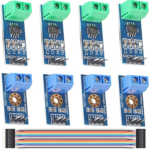 Youmile 4 Stück ACS712 Range Current Sensor Halleffekt-Stromsensormodul 30A + 4 Stück Spannungssensormodul DC 0-25V Spannungsprüfer mit Dupont-Kabel für Arduino DIY Electronic Project