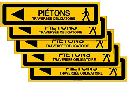 AUA SIGNALETIQUE -Lot de 5 Panneaux De Chantier AKILUX 5mm - TRAVERSÉE OBLIGATOIRE PIÉTONS à Gauche - 800x200 mm